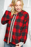 Plaid Stripe Hoodie with Contrast Drawstring