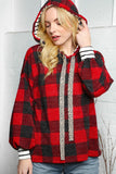 Plaid Stripe Hoodie with Contrast Drawstring