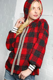 Plaid Stripe Hoodie with Contrast Drawstring