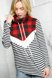 Chevron Red Plaid & Stripe Color Block Turtle Neck