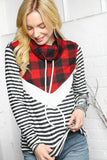 Chevron Red Plaid & Stripe Color Block Turtle Neck