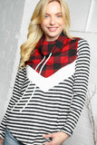 Chevron Red Plaid & Stripe Color Block Turtle Neck