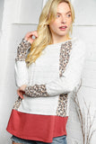 Two Tone Ivory and Rust Leopard Print Color Block Top