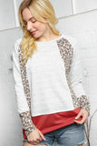 Two Tone Ivory and Rust Leopard Print Color Block Top