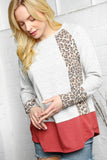 Two Tone Ivory and Rust Leopard Print Color Block Top