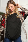 Leopard Plaid Color Block Dolman Top