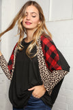 Leopard Plaid Color Block Dolman Top