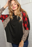 Leopard Plaid Color Block Dolman Top