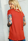 Floral Waffle Knit Out Seam Color Block Pullover