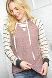 ANIMAL PRINT AND STRIPE HOODED PULLOVER