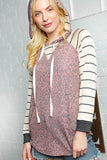 ANIMAL PRINT AND STRIPE HOODED PULLOVER