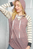 ANIMAL PRINT AND STRIPE HOODED PULLOVER