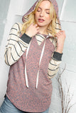 ANIMAL PRINT AND STRIPE HOODED PULLOVER