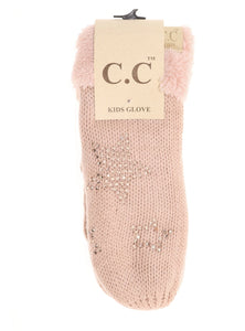 Kids CC Indie Pink Rhinestone Star Fuzzy Lined Mittens