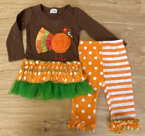 Brown 'n Orange Turkey Tutu Applique Dot Outfit (Fall 2021071011)-sparkledots-sparkledots