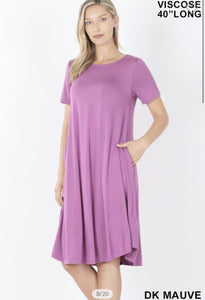 Mauve Short Sleeve Dress - Zenana