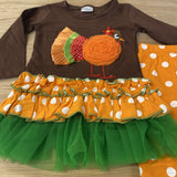 Brown 'n Orange Turkey Tutu Applique Dot Outfit (Fall 2021071011)-sparkledots-sparkledots