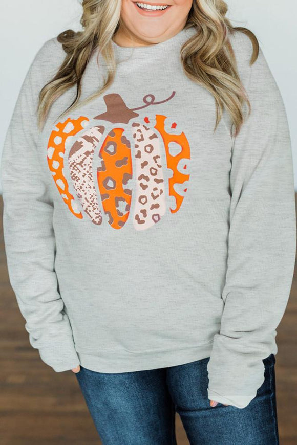 Halloween Pumpkin Leopard Print Plus Size Sweatshirt Preorder