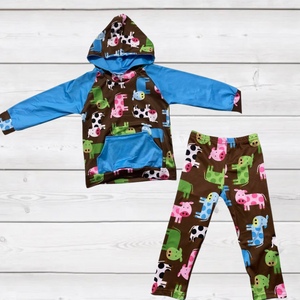 Blue and Brown Moo Oinks (ComfyCute Loungewear Set)-sparkledots-sparkledots