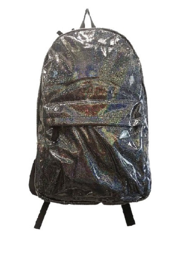 Faux Leather Silver Glitter Backpack