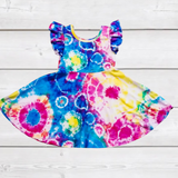 Tie Dye Ruffle Sleeve Sundress - Rainbow Batik Splotch