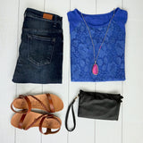 Juliet Lace Front Tee - Blue