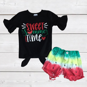 Sweet Summertime Watermelon Shorts Outfit-sparkledots-sparkledots