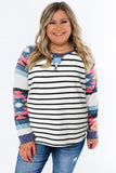 Aztec Sleeve Striped Raglan Plus Size Top Preorder