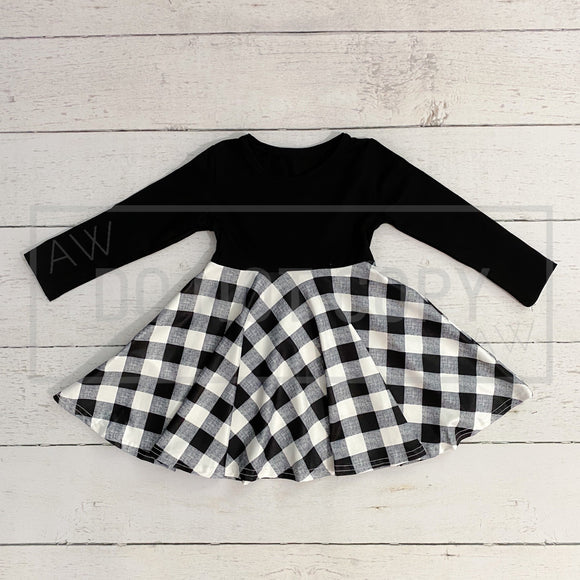 White/Black Plaid Twirl Dress