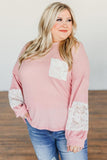 Lace Patchwork Waffle Knit Plus Size Blouse preorder