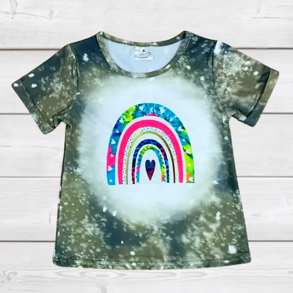 Forest Green Rainbow Heart Tie-Dye Tee-sparkledots-sparkledots