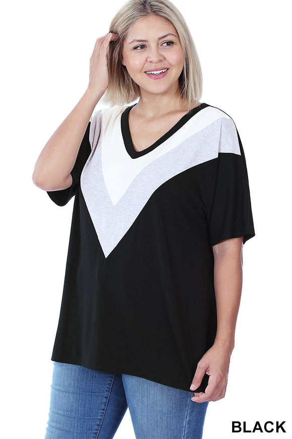 Zenana Chevron Color Block Top