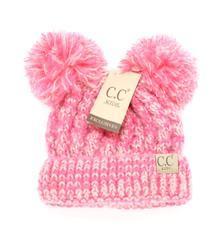 Kids CC Bubblegum Pink Multi Tone Double Pom Beanie