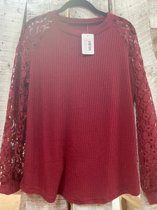 Maroon Lace Sleeve Top