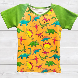 ComfyCute Short Sleeved Tee - Lime/Tangerine Triassic Friends-sparkledots-sparkledots