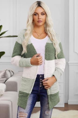 Green Color Block Popcorn Knit