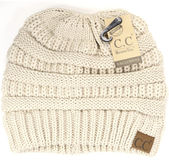 Adult CC Beige Messy Bun Beanie