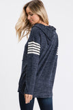 NAVY LONG SLEEVE SOLID AND STRIPE PRINT CONTRAST HOODIE