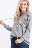 GRAY LEOPARD PRINT CONTRAST HOODIE