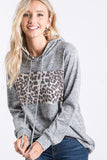 GRAY LEOPARD PRINT CONTRAST HOODIE