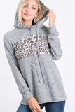 GRAY LEOPARD PRINT CONTRAST HOODIE