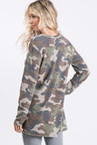 Plus Size Camo V Neck Long Sleeve Top