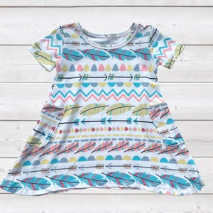 Pastel Feather Print Tunic Dress