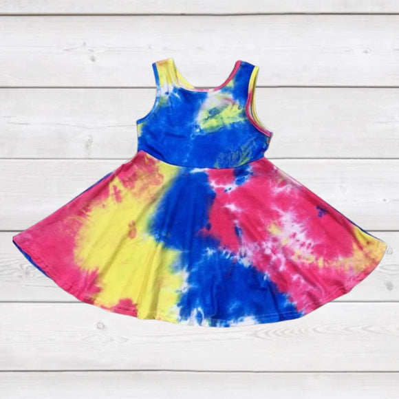 Sleeveless Bright Tie Dye Twirl Dress-sparkledots-sparkledots