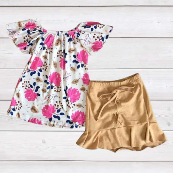 Floral Boho Shirt with Goldenrod Skirt-sparkledots-sparkledots