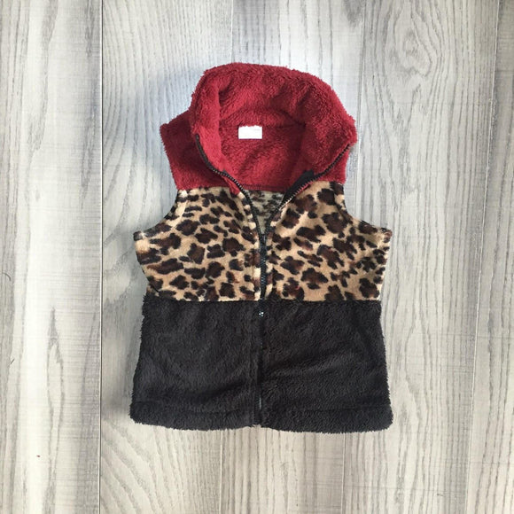 Cranberry/Animal Print/Black Full Zip Sherpa Vest [PREORDER]