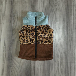 Blue/Animal Print/Brown Full Zip Sherpa Vest [PREORDER]