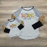 LOVE FALL Y'ALL Shirt w/Leopard'n Check Sleeves (FP1014) (ADULT)-sparkledots-sparkledots