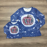 Blue Tie Dye Shirt w/Leopard Print Pumpkin (FP1012) (ADULT)-sparkledots-sparkledots