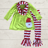 Red and White Striped Green Santa Tunic Scarf Outfit (HOLIDAY 2021070042)